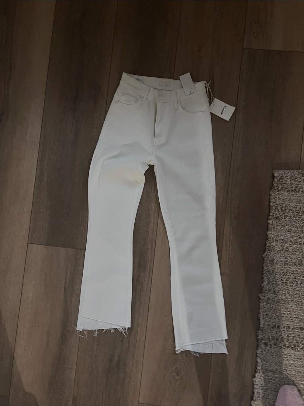 MOTHER White Straight Leg High-Rise Crop Jeans